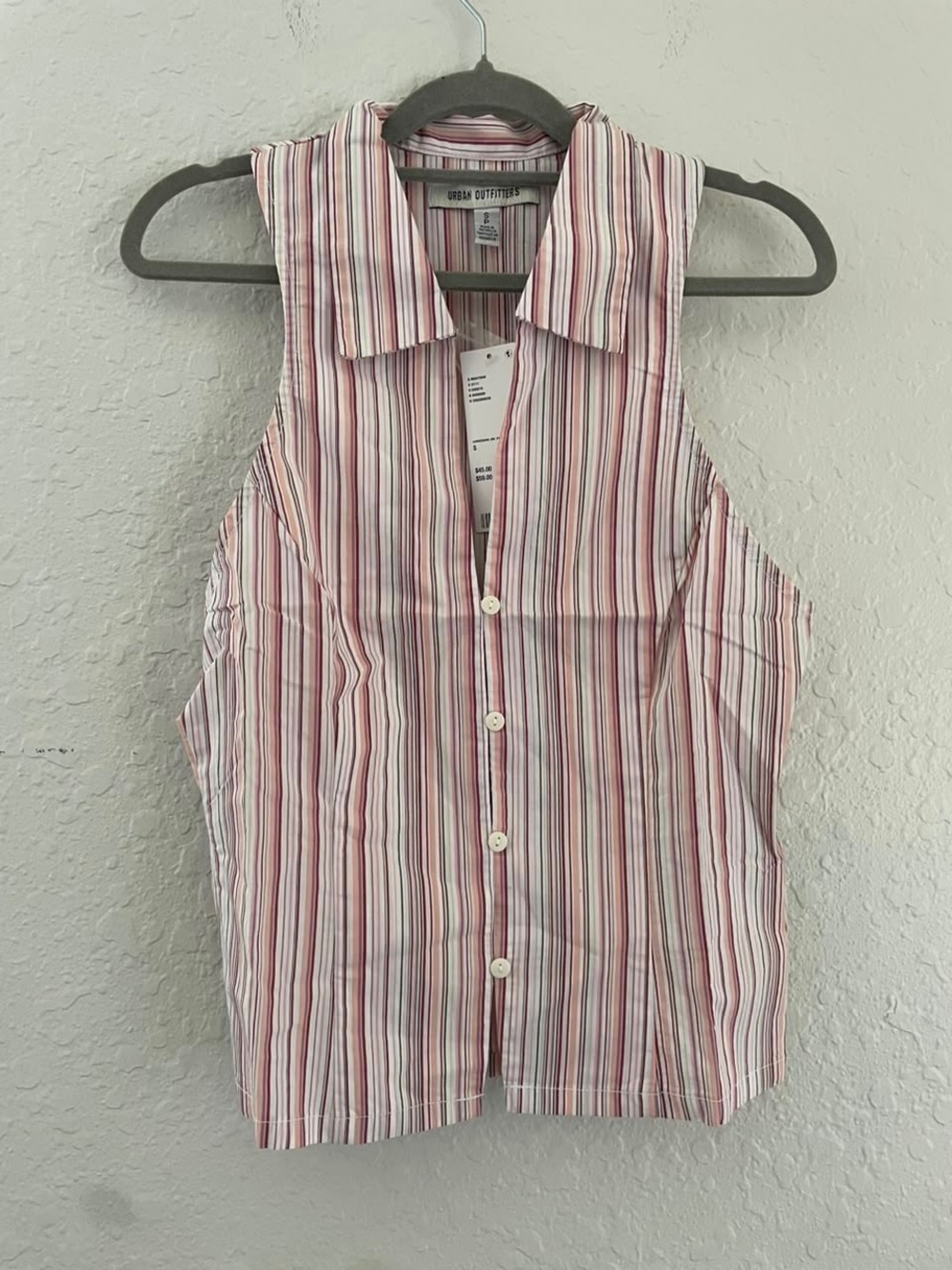 Urban Outfitters Pink and White Striped Sleeveless Button Front Top